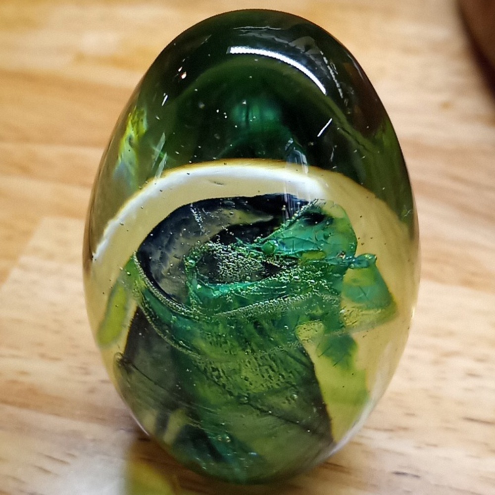Vintage paperweight egg shaped. Labeled  "Guaranteed Irish"